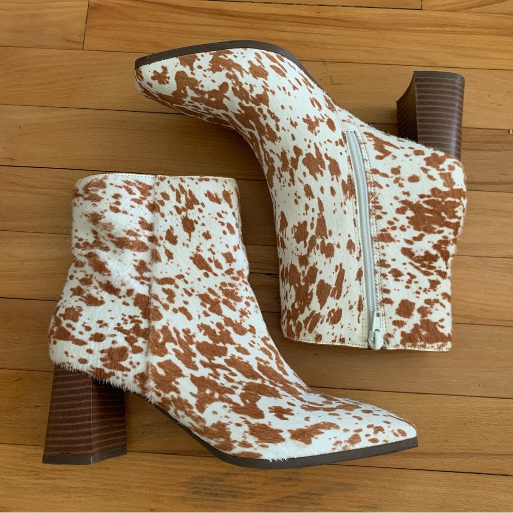 INC Cow Print Square Toe Ankle Boots